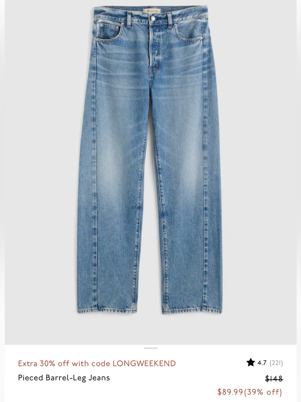 Madewell Light Blue Pieced Barrel-Leg Jeans